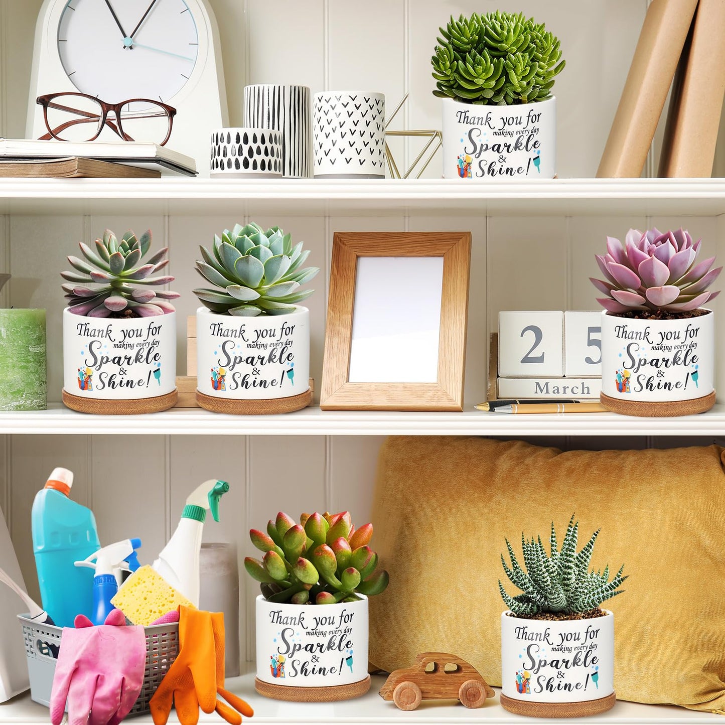6 Set Social Worker Gift for Christmas Ceramic Succulent Planter Pot Employee Appreciation Gift for Team Coworker Xmas Housewarming Gifts Women Office Staff Teacher Nurse Hospital Housekeeper