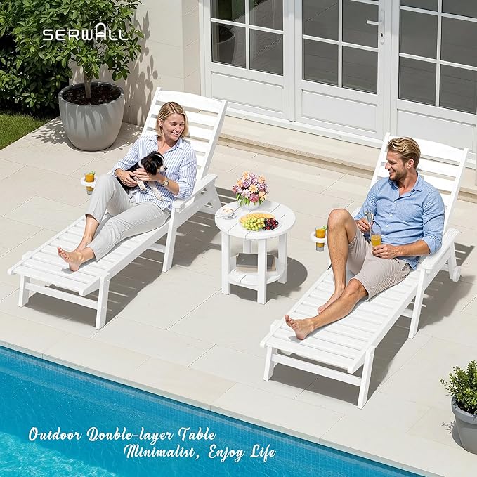 SERWALL Round Outdoor Side Table, HDPE Small Adirondack End Table, 2-Tier Patio