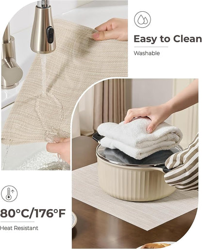 Leetaltree Beige White Placemats Set of 12 - Heat Resistant Non-Slip Place mats for Dining Table, Washable Durable PVC Vinyl Woven Table Mats(Beige White, 12)