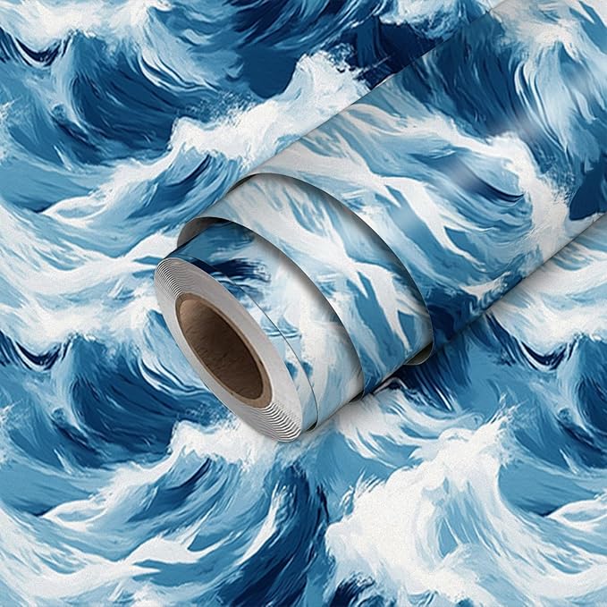 HOMETITUTE Blue Wave Pattern Wallpaper Peel and Stick Self Adhesive Vinyl Wall