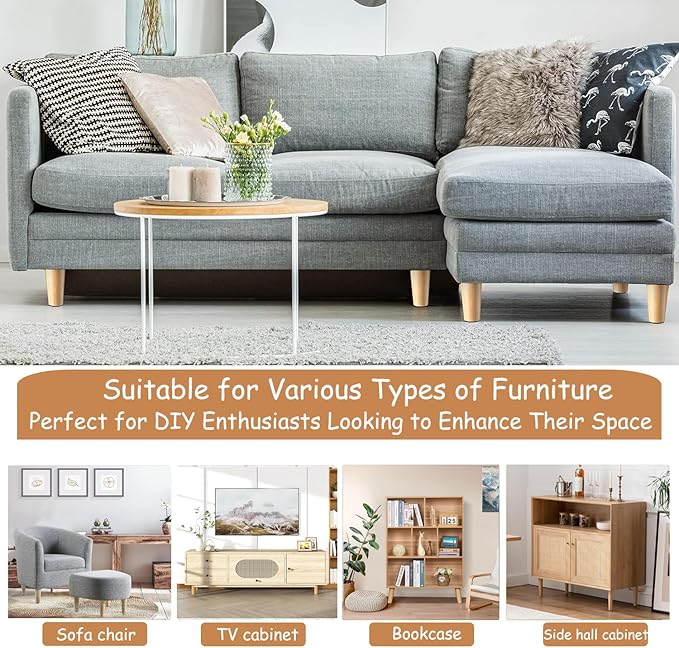 Yaliuliu 8 Inches Furniture Legs Round Solid Wood Sofa Legs Replacement Legs