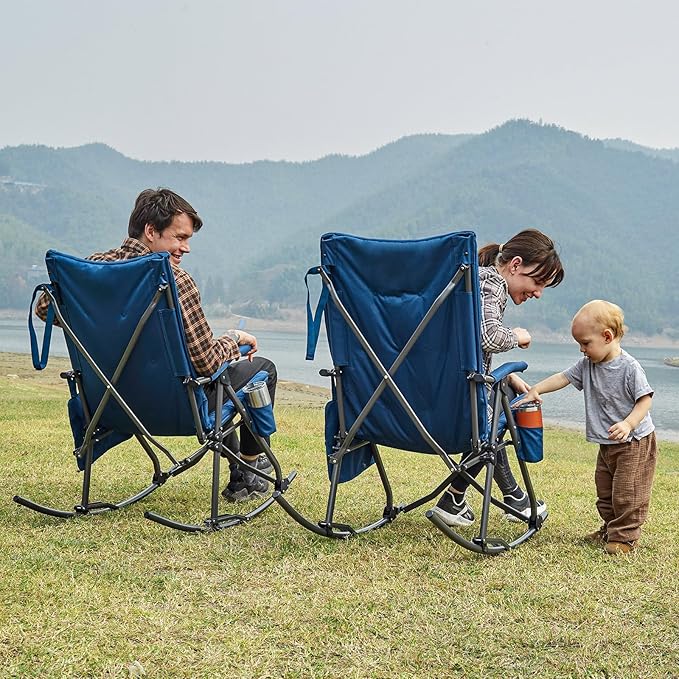 EVER ADVANCED Oversized Folding Rocking Camping Chair, Padded Portable Rocker