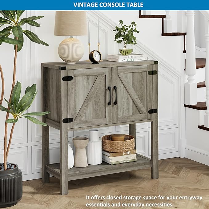 Mufico Console Table with 2-Door Cabinet Coffee Bar Cabinet Sofa Table