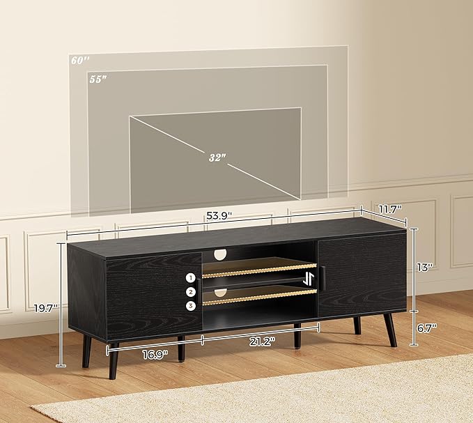 SUPERJARE TV Stand for 55 Inch TV, Entertainment Center