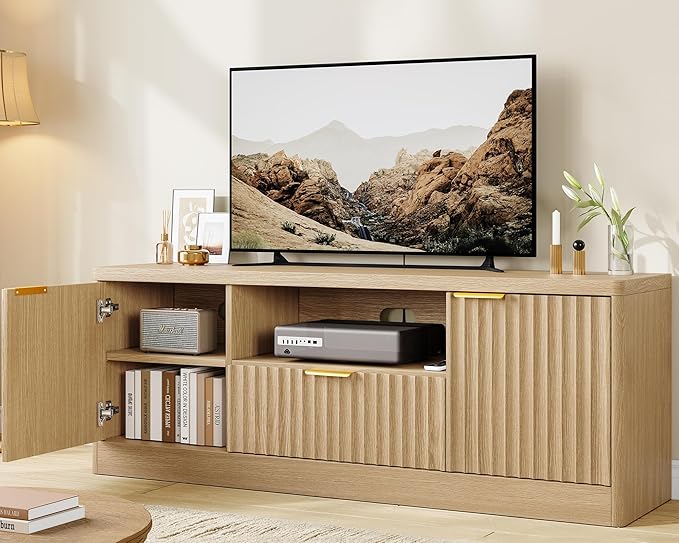 TEENFON 55" TV Stand for TVs Up to 60", Modern Fluted Entertainment Center