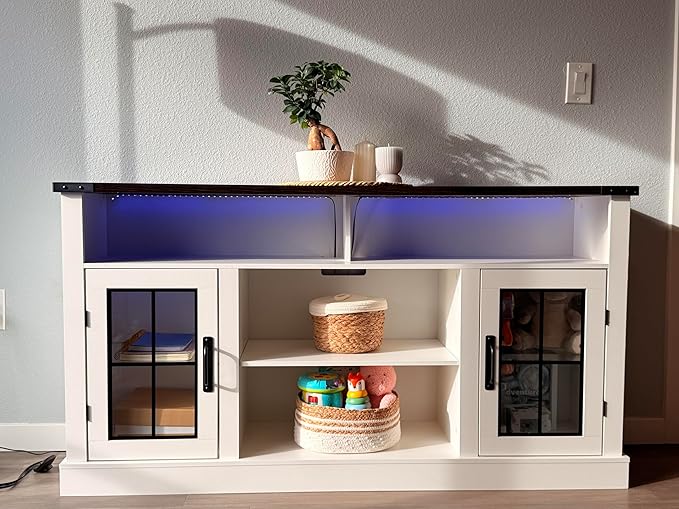 WLIVE Farmhouse TV Stand for 65 Inch TV, Tall Entertainment Center