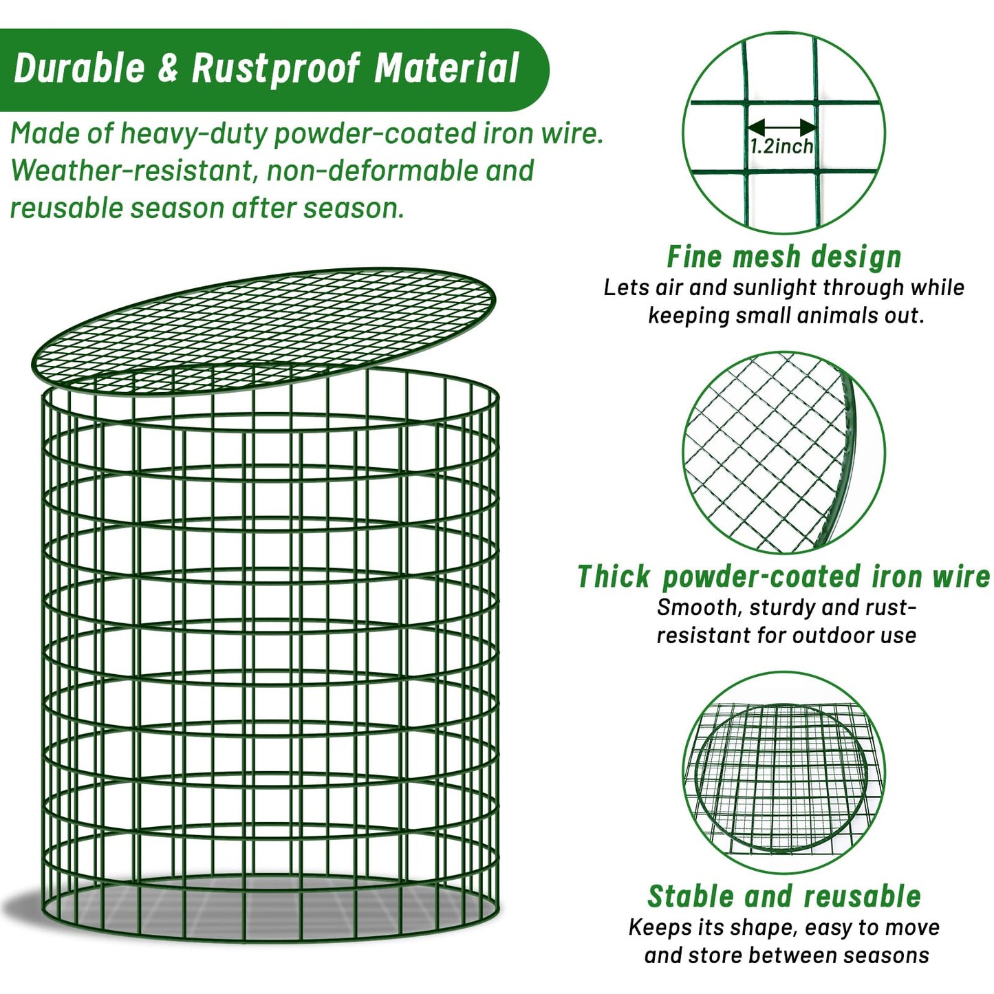 Convivium Plant Protectors from Animals 6 Packs, 13 x 12 in Metal Chicken Wire Cloche Plant Cages for Outdoor Plants, Garden Fencing Animal Barrier with Detachable Dome Lid, Stakes & Zip Ties