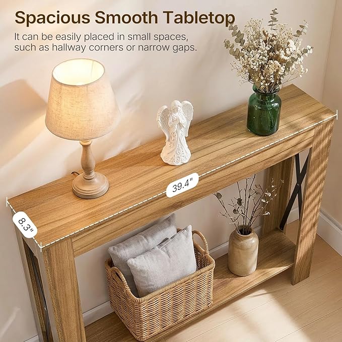 YATINEY Farmhouse Console Table, 39.4'' Small Narrow Entryway Table, Wood Couch
