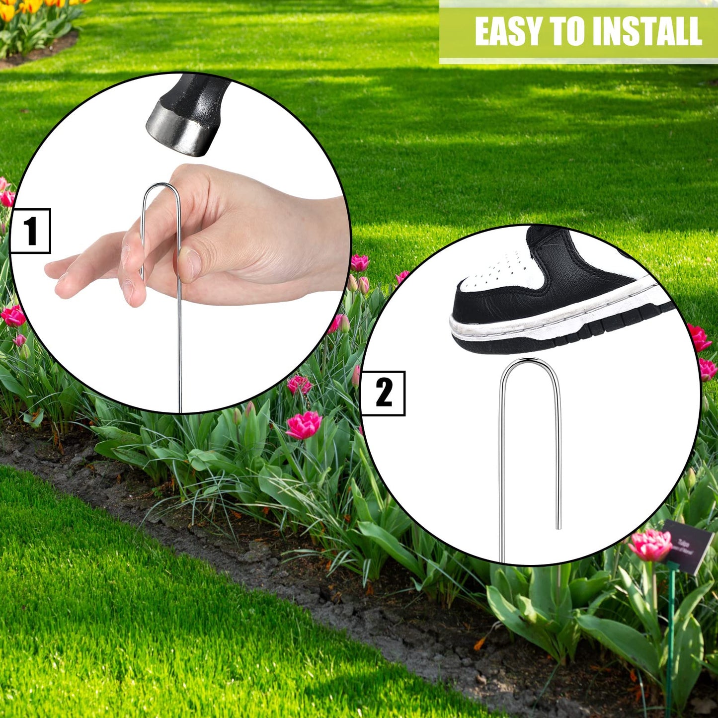 Pelopy 100 Pcs 1/2" Irrigation Drip Tubing Stakes 5 in J-Shaped Landscape Staples Garden Drip Line Stakes Soaker Hose Pins for Lawn Plant Yard Fence Ground Drips Systems, Silver