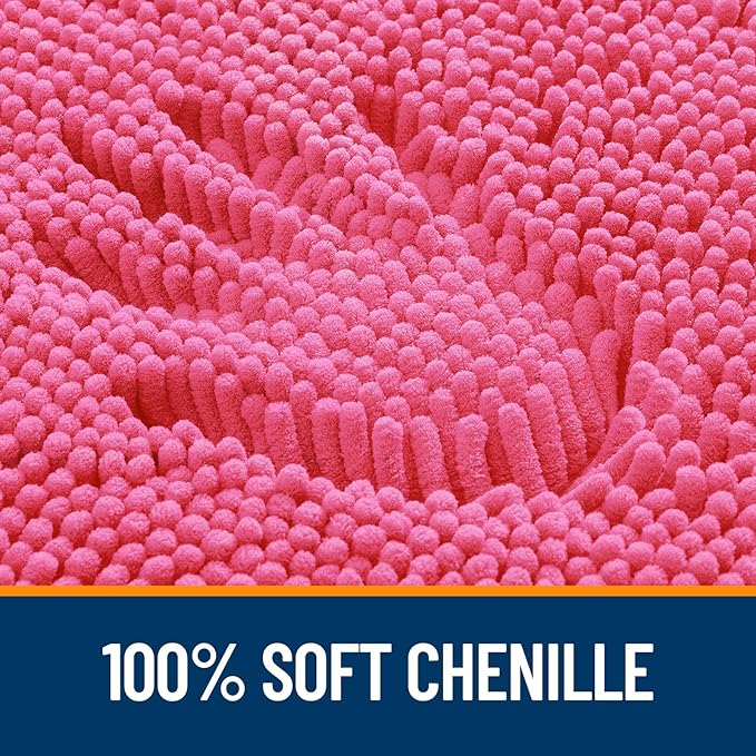 OLANLY Bathroom Rugs 35x24, Extra Soft Absorbent Chenille Bath Rugs, Rubber Backing Quick Dry, Machine Washable Bath Mats for Bathroom Floor, Tub and Shower, Home Decor Accessories, Hot Pink