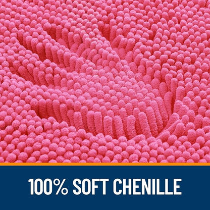 OLANLY Large Bathroom Rugs 45x27, Extra Soft Absorbent Chenille Bath Rugs, Rubber Backing Quick Dry, Machine Washable Bath Mats for Bathroom Floor, Tub and Shower, Home Decor Accessories, Hot Pink