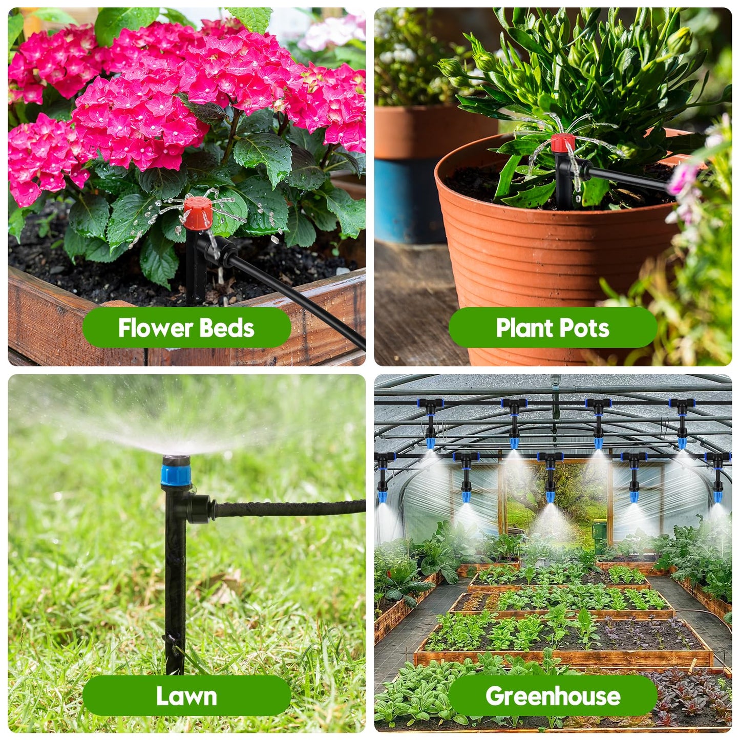 240FT Drip Irrigation System Kit Quick-Connect, Automatic Garden Watering System for Raised Garden Beds, Greenhouse, Yard, Lawn, Plant with 1/2 inch Hose 1/4 inch Distribution Tubing and Accessories
