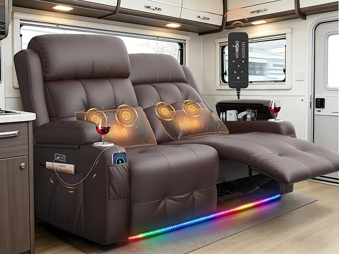 Power Loveseat Recliner with 2-Point Graphene Heat & Massage, Under-Seat