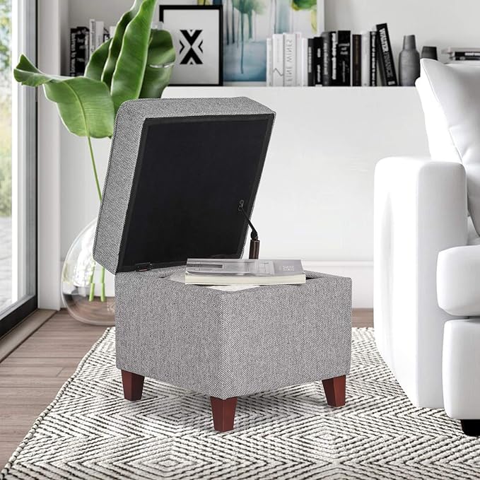 Adeco 17 Inch Square Linen Storage Ottoman