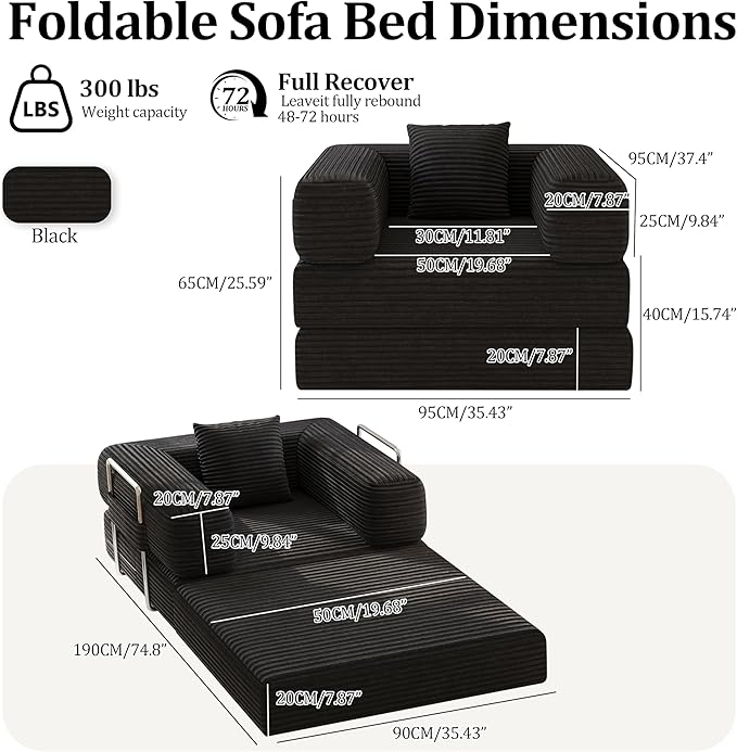 BSHOMGI Folding Sofa Bed, 2 in 1 Convertible Sofas Lounger Comfy Single Chair