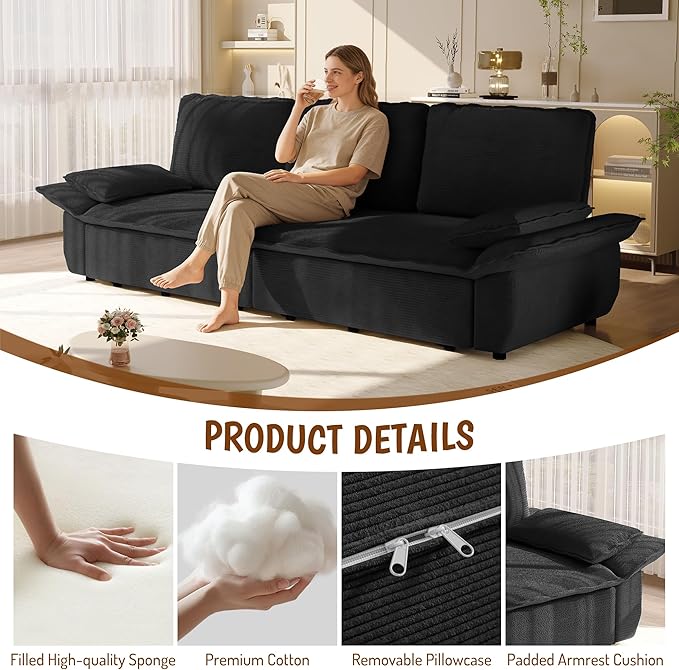 KEIKI 94.5" King Pull-Out Sofa Bed, 3-in-1 Convertible Couch
