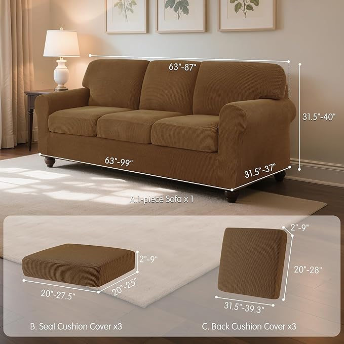 SUBRTEX 7 Pieces Stretch Sofa Slipcover Sets Couch Cover Sets Backrest Cushion