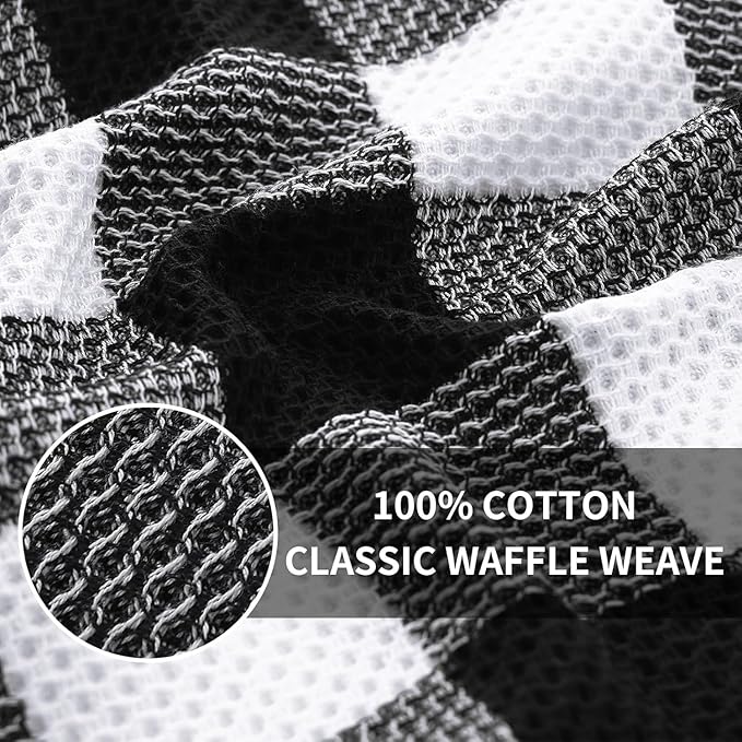 Homaxy 100% Cotton Waffle Weave Check Plaid Kitchen Towels, 13 x 28 Inches