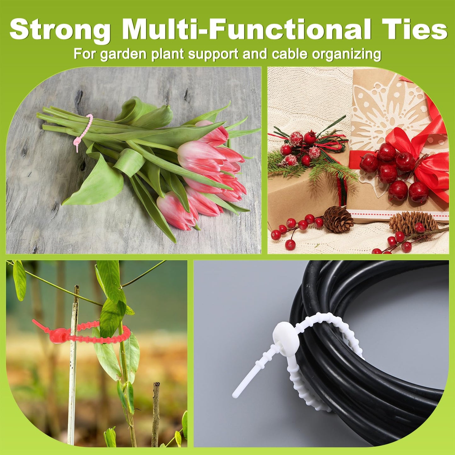 M METERXITY 48-Pack Adjustable Plant Ties, 4.7/5.9/6.7/8.2 Inch Silicone Flexible Multi-Function Garden Twist Tie for Crafts/Gift Wrapping/Gardening Plants, Reusable Support Twine [Brown]