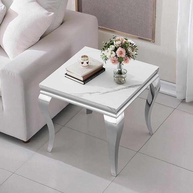Henf Marble End Table Modern White Faux Marble Sofa Side Table