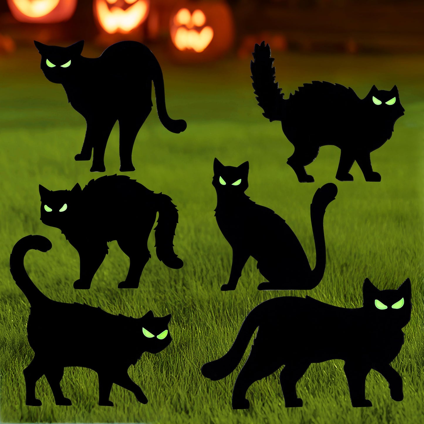 JOYIN 6 Pcs Halloween Yard Signs Decorations Outdoor, Halloween Black Cat Stakes with Glow in Dark Eyes, Scary Silhouette Decor for Pathway Graveyard Yard Garden Lawn Patio Party Supplies