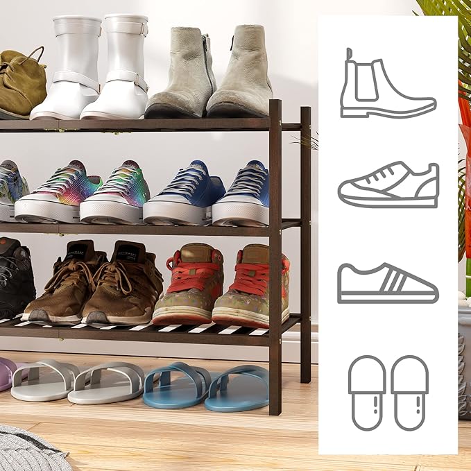 viewcare Shoe Rack for Closet, 3-Tier Bamboo Wood Shoe Racks, Stackable |