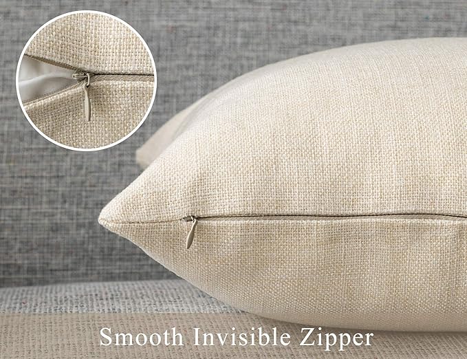 Stellhome Burlap Throw Pillow Covers Solid Farmhouse Linen Pillowcase