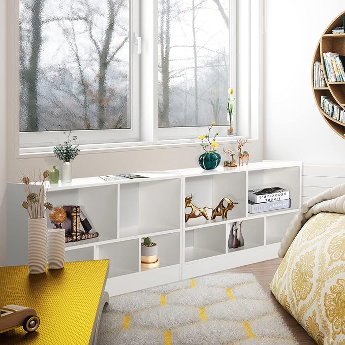 Tangkula 5 Cube Bookcase, 2 Tier Wooden Storage Open Bookshelf, Kid's Playroom
