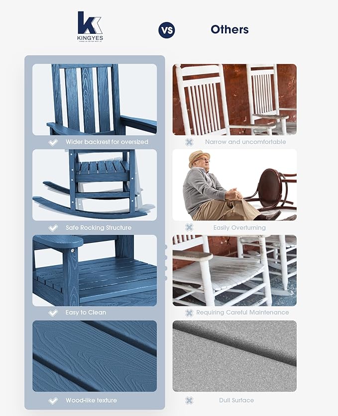 KINGYES Oversized Outdoor Rocking Chair Set of 4, All-Weather Patio Rocking