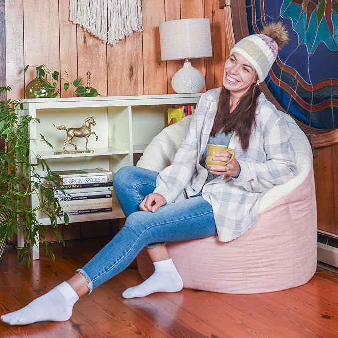 Big Joe Milano Bean Bag Chair for Kids, Oat Sherpa and Desert Rose, Vegan Suede