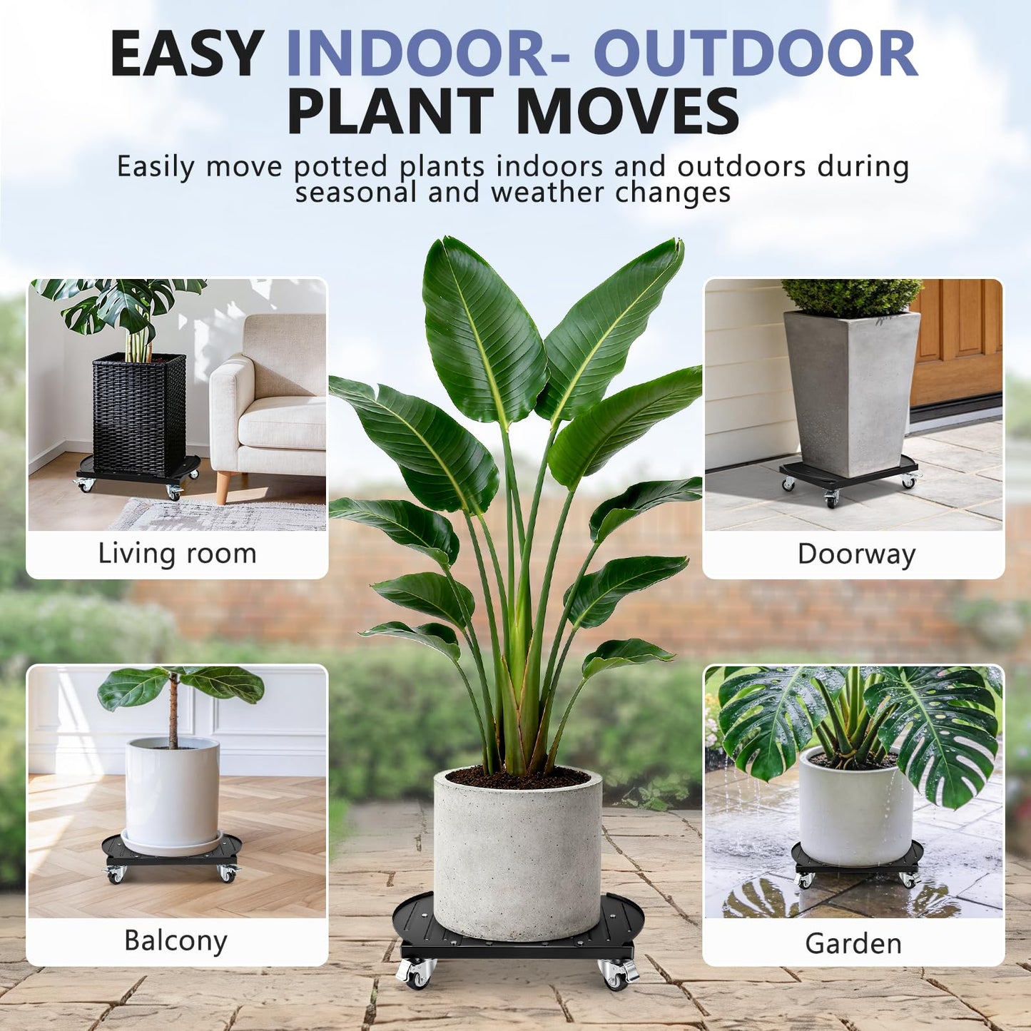 KEDSUM Plant Caddy with Wheels, Anti-Tip 4-Wheel 800LBS Heavy Duty Plant Stand, Adjustable Steel Panel for Versatile Use in 15-20 Inch Plant Stand, Rust-Resistant for Indoor Outdoor Flowerpot
