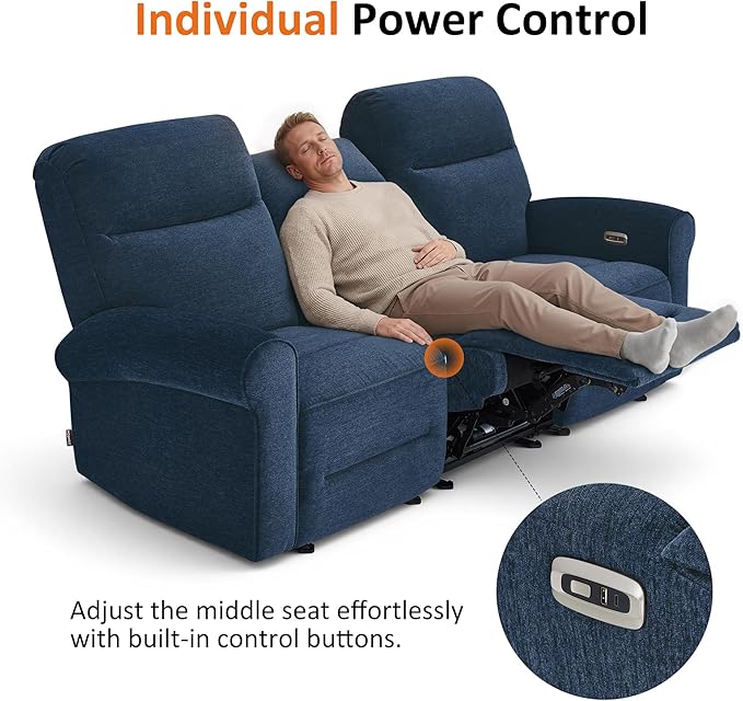 MCombo 87.8" Wall Hugger Power Reclining Sofa, 3-Seat Triple Recliner Couch