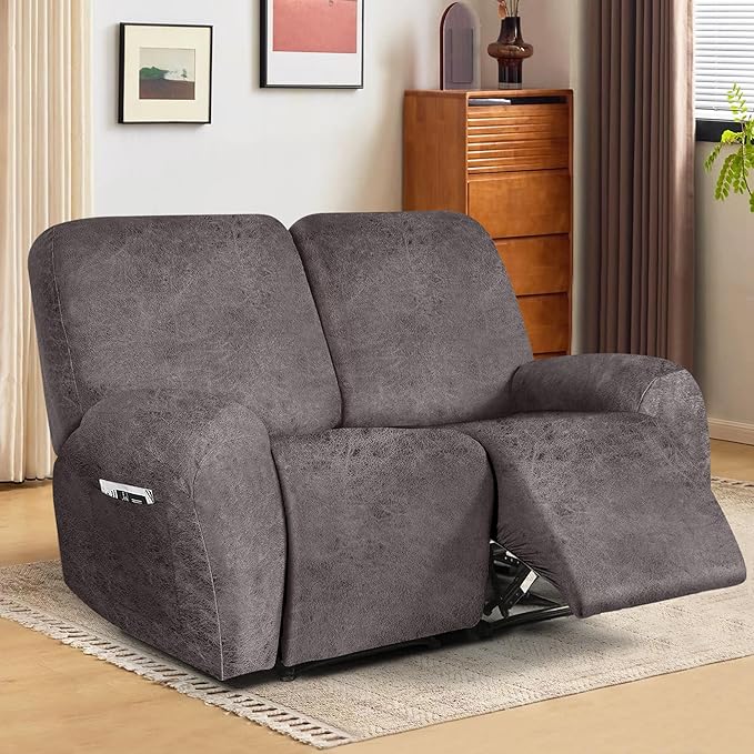 ANARACHON Leather Look Loveseat Recliner Cover, 6-Pieces Stretch Dual Recliner