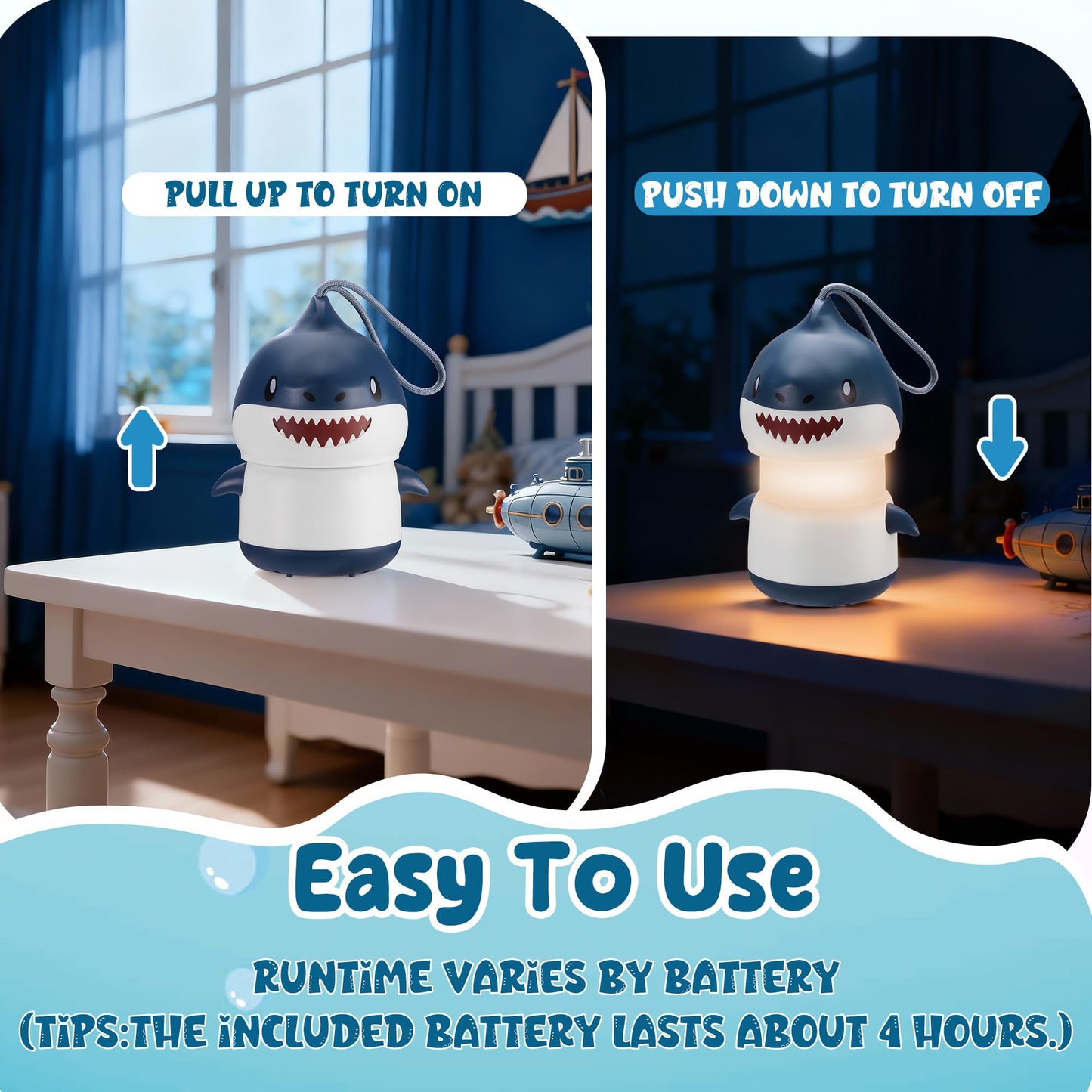 WORKPRO 2-Pack Kids Camping Lanterns with RGB Lights, Battery Powered with Lanyard, Fun Night Light Gifts for Kids - Shark Design
