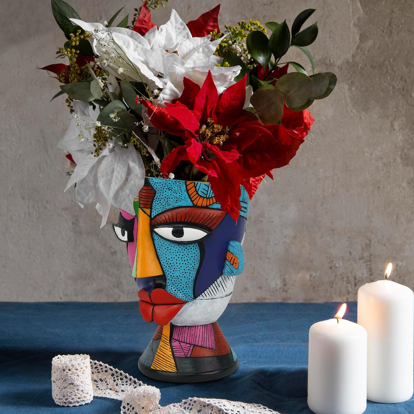 U WONDERFUL Abstract Face Planters Pots Head 7.8 Inch with Drainage - Decorative Plant Pots Retro Rainbow Design, Cute Unique Planter for Succulents/Snake Plants/Cactus Indoor & Outdoor