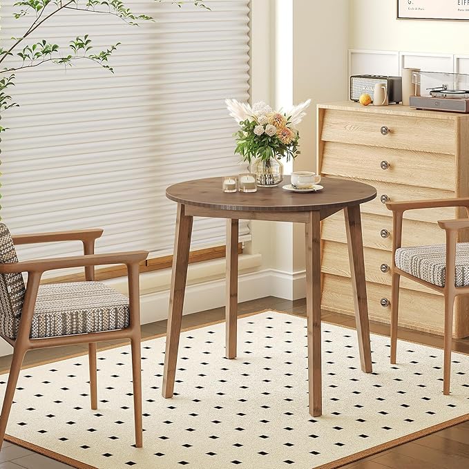 HOOBRO Bamboo Dining Table, Round Dining Table