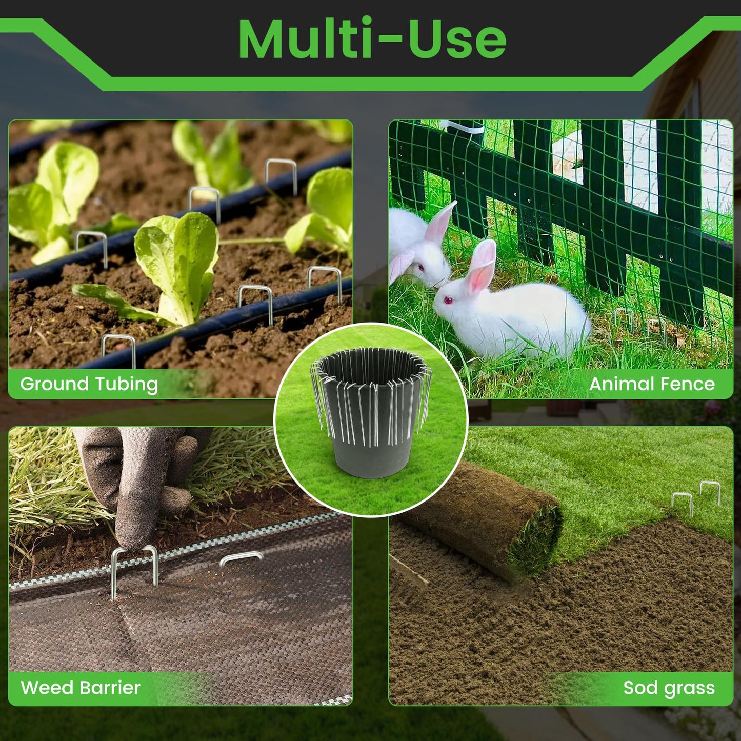 120 Pack 6 Inch Landscape Staples + 1 Hook 11 Gauge Heavy Duty Galvanized Garden Stakes, U-Shaped Ground Pins for Weed Barrier Fabric, Drip Irrigation Tubing, Sod, Lawn & Christmas Outdoor Decorations