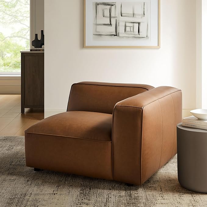 Modway Auren Vegan Leather Right Modular Armchair in Coffee