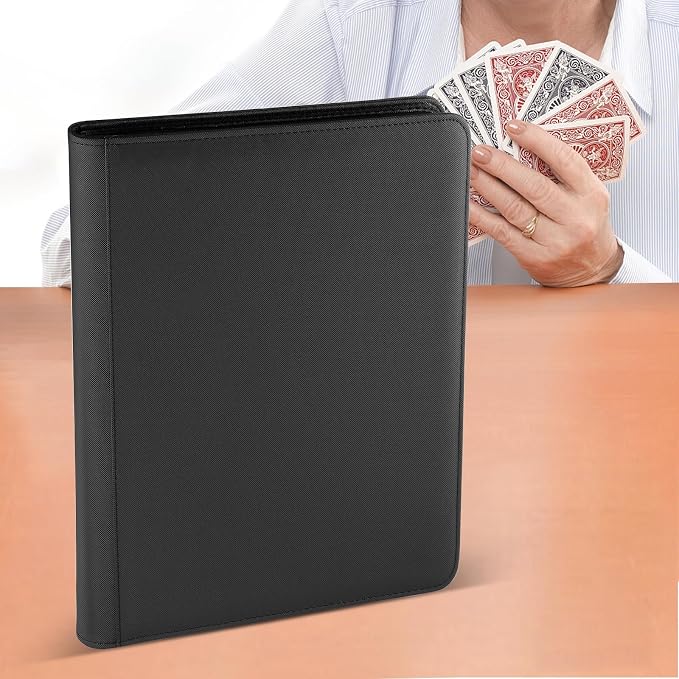 16 Pocket Ringless Side Loading Trading Card Binder, 1024 Cards PU Fixed Page Zipper Card Album for TCG Sports Game Cards, Not Fit Top Loaders (Black)