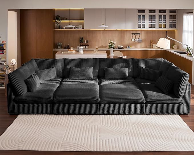 154" Oversized Corduroy Couch Modular Sectional Sofa, Washable Cloud Couch