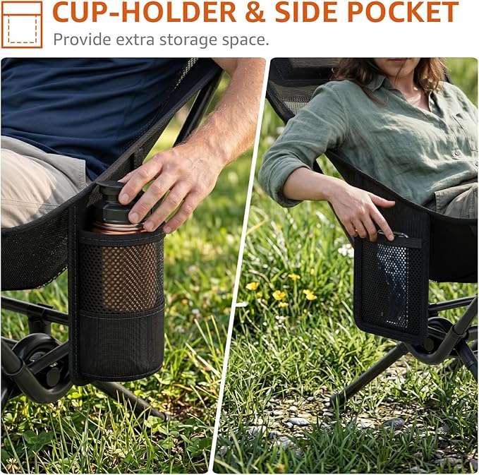 Armless Rocking Camping Chair for Adults, Portable Folding Outdoor Rocker
