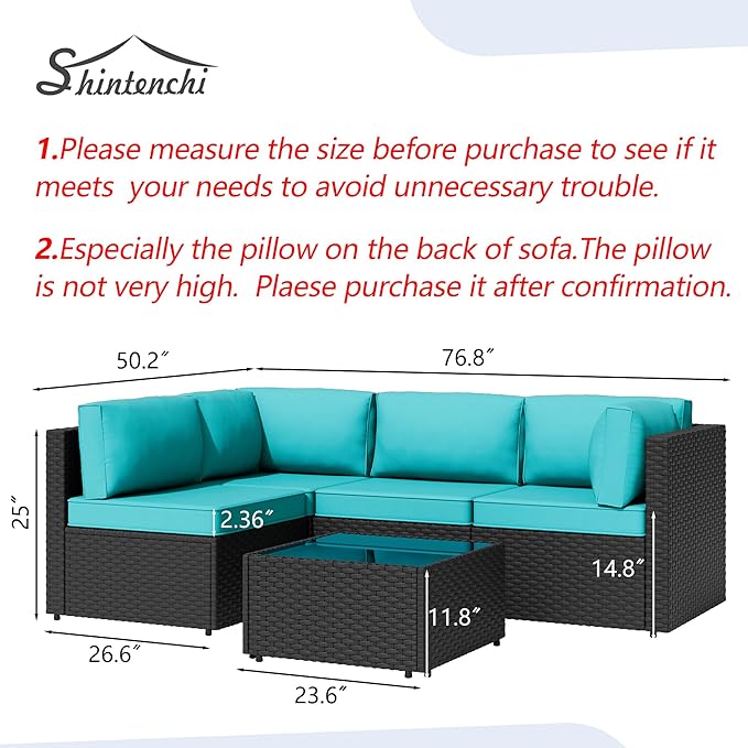 Shintenchi 5 Pieces Outdoor Patio Sectional Sofa Couch, Patio Conversation Sets