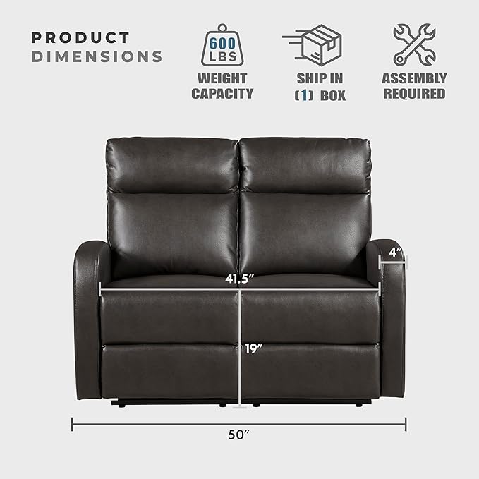 Lexicon Manual Reclining Loveseat, Faux Leather Loveseat Recliner, Wall Hugger
