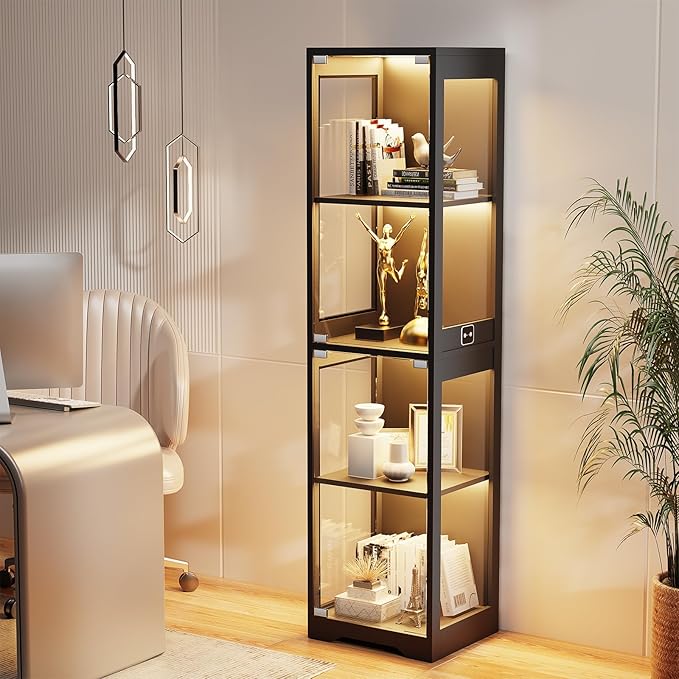 BROTTAR Glass Display Cabinet, 4-Tier Curio Cabinets