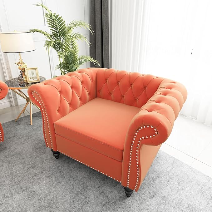 Mid-Century Sofa Chair, Velvet Accent Chair