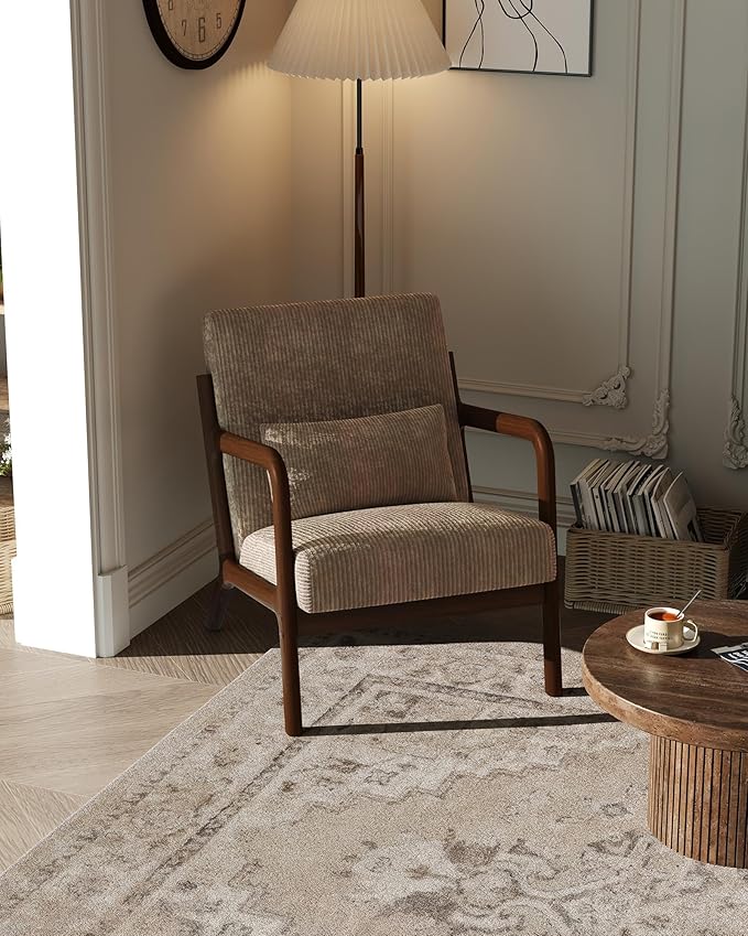 Garvee Mid-Century Modern Accent Chair, Wide-Wale Corduroy Upholstery, Solid