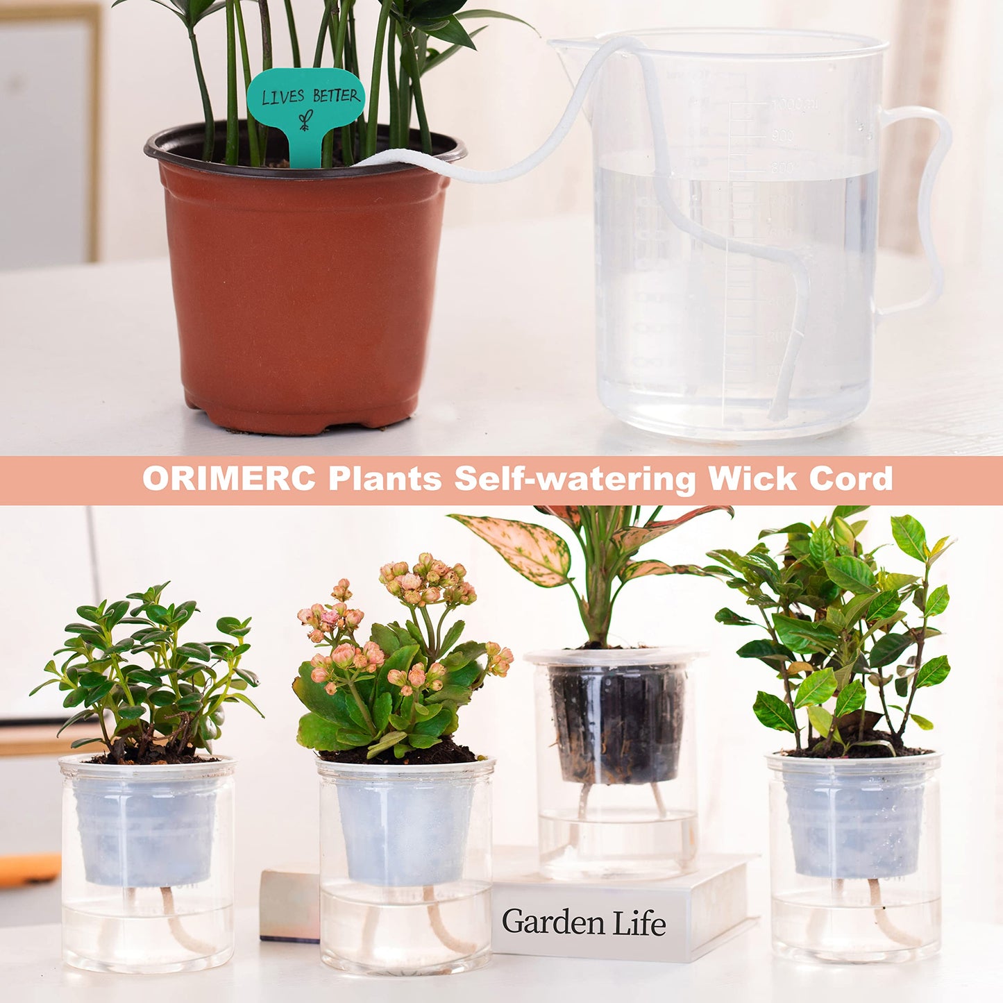 ORIMERC 4 inch Net Pots, 20 Pack Net Cups with 20 feet Self-Watering Rope&Plant Labels, for Hydroponic Aquaponics Kratky Orchid Vegetable Indoor Outdoor Growing Baskets Nursery Slotted Mesh BPA Free