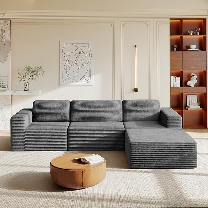 Vesgantti 119" L-Shaped Modular Sectional Sofa, Corduroy Cloud Couch