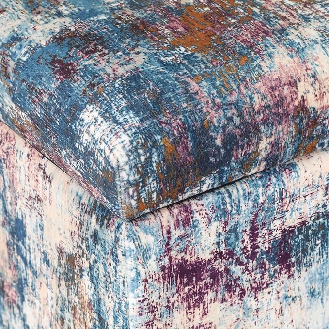 Adeco 18 Inch High Cube Ottoman Storage, Linen Chair Foot Stools, Upholstered
