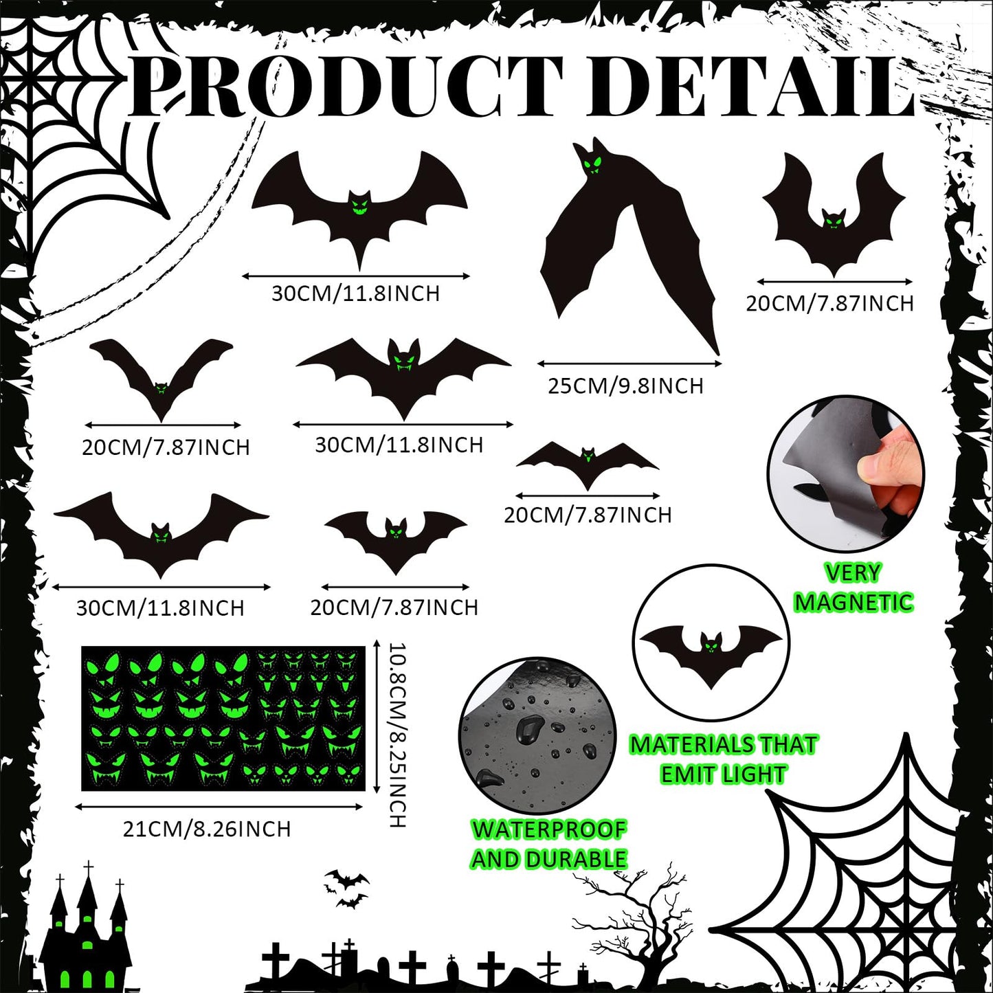 Kanayu 32 Pcs Halloween Garage Door Decorations Magnets Glow in the Dark Black Bats Spider Garage Door Magnets Luminous Magnetic Stickers Halloween Decorations for Home Car Refrigerator(Large Bat)